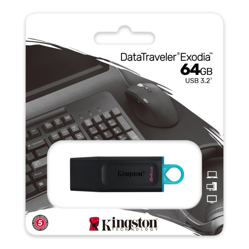 Spominski ključek 64GB USB 3.2 Kingston Data Traveler Exodia 200MB/s 60MB/s plastičen s pokrovčkom črn (DTX/64GB) KINGSTON Spominski ključek 64GB USB 3.2 Kingston Data Traveler Exodia 200MB/s 60MB/s plastičen s pokrovčkom črn (DTX/64GB)