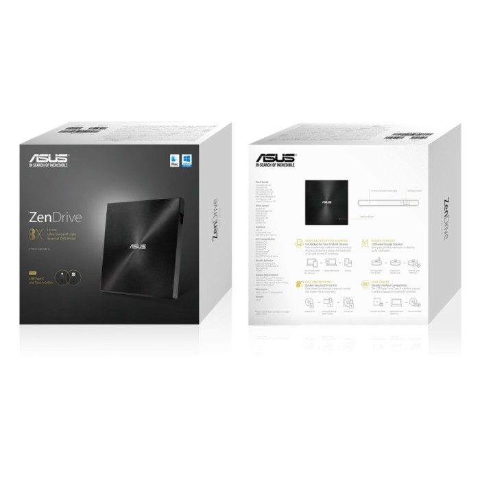 DVD-RW Externi USB ASUS ZenDrive U9M, 8X DVD writter, USB C/A, črn DVD-RW Externi USB ASUS ZenDrive U9M, 8X DVD writter, USB C/A, črn