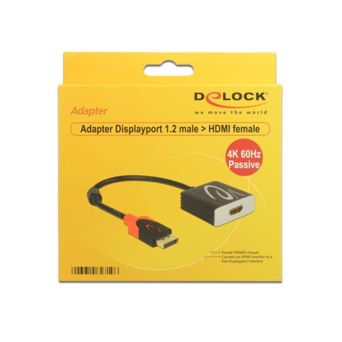 Adapter DisplayPort 1.2 (m) => HDMI (ž) 4K 60Hz Delock Adapter DisplayPort 1.2 (m) => HDMI (ž) 4K 60Hz Delock