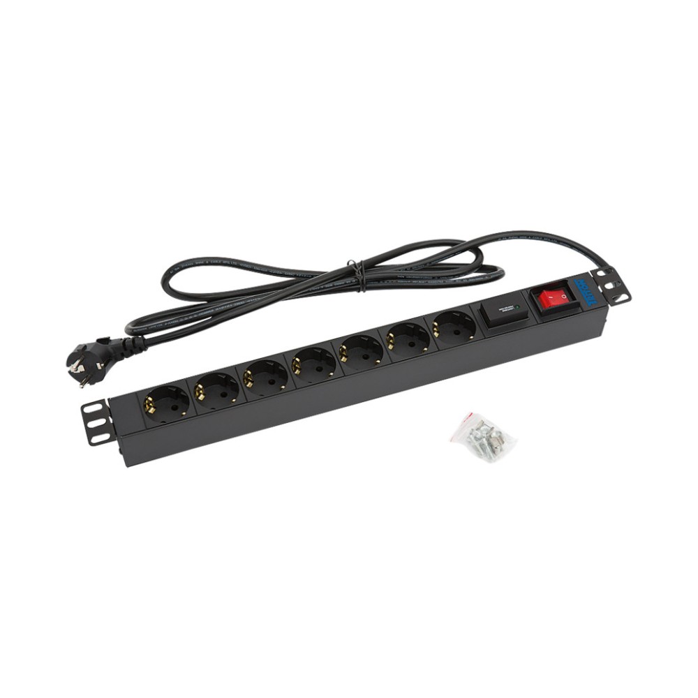 Prenapetostna zaščita Triton 2,00m 1xDIN49441 7x230V ALU rack 1U 19 stikalo (RAB-PD-X12-A1)