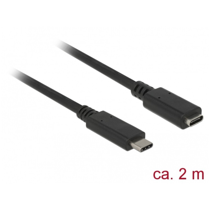 Kabel USB-C => USB-C 3.1 Podaljšek 2,00m 10Gbps 60W Delock (85542) Delock Kabel USB-C => USB-C 3.1 Podaljšek 2,00m 10Gbps 60W Delock (85542)