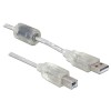 Kabel USB A => B 0,50m dvojno oklopljen transparent Delock 82057