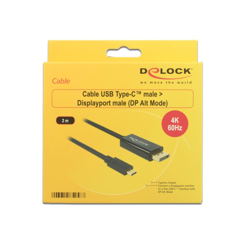 Kabel USB-C => DisplayPort 2,0m Delock 4K@60Hz - črn (85256) Delock Kabel USB-C => DisplayPort 2,0m Delock 4K@60Hz - črn (85256)