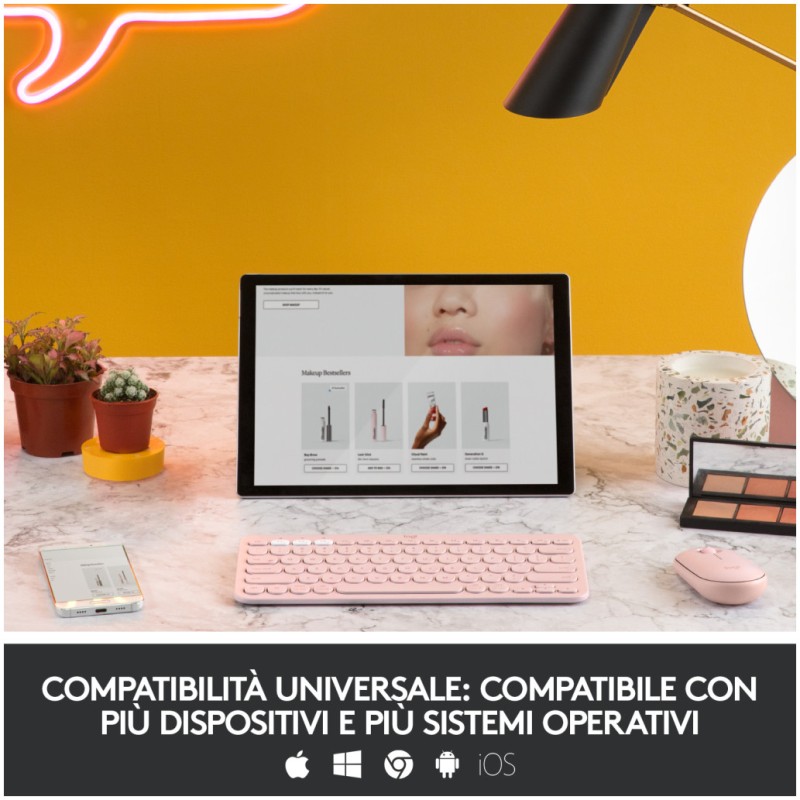 Tipkovnica Logitech brezžična K380 Multi-Device SLO mini roza SLO gravura (920-009867) LOGITECH Tipkovnica Logitech brezžična K380 Multi-Device SLO mini roza SLO gravura (920-009867)