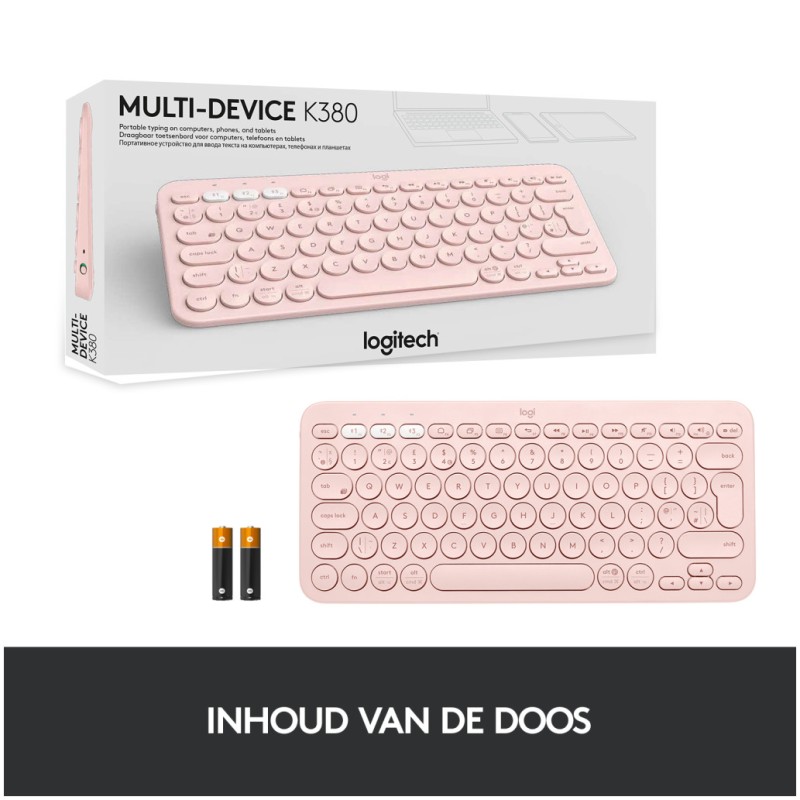 Tipkovnica Logitech brezžična K380 Multi-Device SLO mini roza SLO gravura (920-009867) LOGITECH Tipkovnica Logitech brezžična K380 Multi-Device SLO mini roza SLO gravura (920-009867)