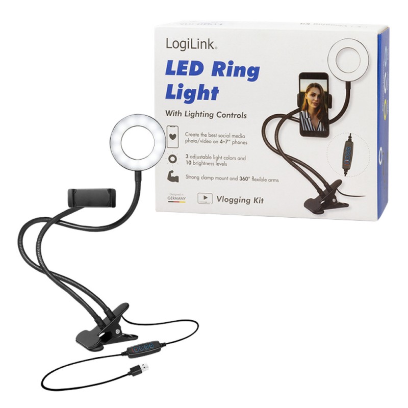 Selfie LED svetlobni obroč Logilink za pametni telefon z nosilcem/sponko (AA0150) EOLS-P LOGILINK Selfie LED svetlobni obroč Logilink za pametni telefon z nosilcem/sponko (AA0150) EOLS-P