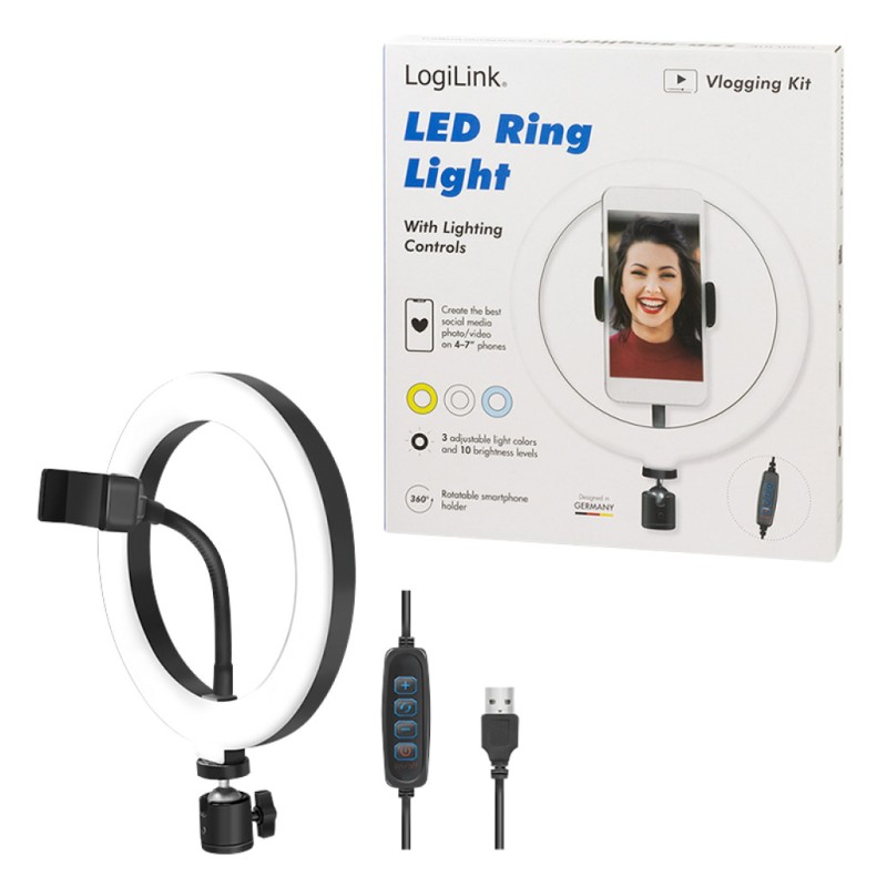 Selfie LED svetlobni obroč Logilink za pametni telefon- tripod ni vključen (AA0151) LOGILINK Selfie LED svetlobni obroč Logilink za pametni telefon- tripod ni vključen (AA0151)