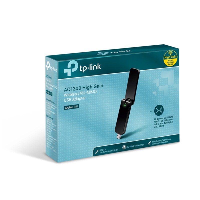 Brezžični mrežni adapter USB 3.0 TP-Link WiFi5 802.11ac AC1300 867Mbit/s Dualband Nano (Archer T4U) TP-LINK Brezžični mrežni adapter USB 3.0 TP-Link WiFi5 802.11ac AC1300 867Mbit/s Dualband Nano (Archer T4U)