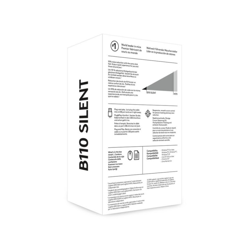 Miš  Logitech USB B110 Optična Silent OEM črna - For Business (910-005508)