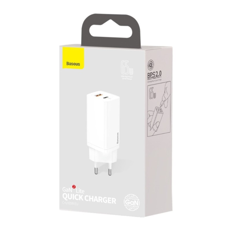 Hišni polnilec 100-240V => 1x USB-C in 1x USB-A 65W za mobilni telefon ali tablični računalnik Baseus GaN2 Lite PD3 + QC4 + SCP - bel (CCGAN2L-B02) Baseus Hišni polnilec 100-240V => 1x USB-C in 1x USB-A 65W za mobilni telefon ali tablični računalnik Baseus GaN2 Lite PD3 + QC4 + SCP - bel (CCGAN2L-B02)