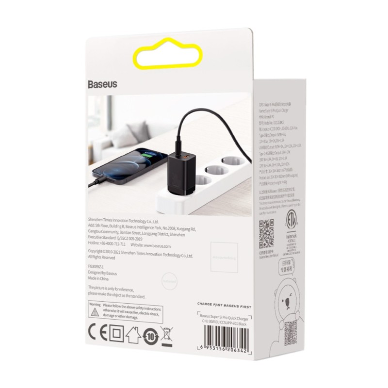 Hišni polnilec 100-240V => 1x USB-A (ž) 1x USB-C 30W za mobilni telefon ali tablični računalnik Baseus Super Si Pro PD3 + QC3 - črn (CCSUPP-E01) Baseus Hišni polnilec 100-240V => 1x USB-A (ž) 1x USB-C 30W za mobilni telefon ali tablični računalnik Baseus Super Si Pro PD3 + QC3 - črn (CCSUPP-E01)