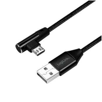 Kabel USB A => B micro tekstil ovoj 1,00m 90° (za mobitele) LogiLink črn (CU0142) EOLS-P Kabel USB A => B micro tekstil ovoj 1,00m 90° (za mobitele) LogiLink črn (CU0142) EOLS-P