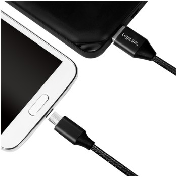 Kabel USB A => B micro tekstil ovoj 0,30m (za mobitele) LogiLink črn (CU0143) EOLS-P Kabel USB A => B micro tekstil ovoj 0,30m (za mobitele) LogiLink črn (CU0143) EOLS-P