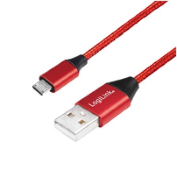 Kabel USB A => B micro tekstil ovoj 0,30m (za mobitele) LogiLink rdeč (CU0151) EOLS-P Kabel USB A => B micro tekstil ovoj 0,30m (za mobitele) LogiLink rdeč (CU0151) EOLS-P