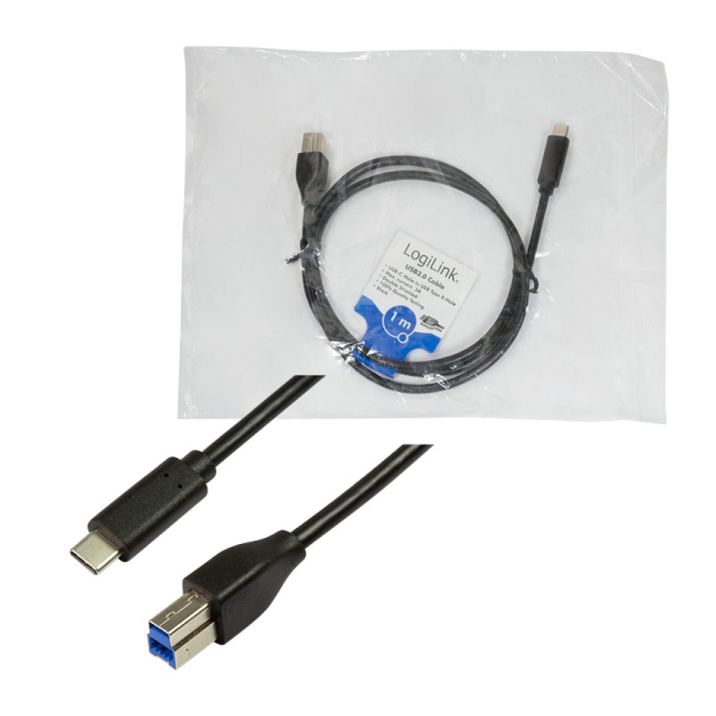Kabel USB-C => USB B 3.2 Gen1x1 A 1,00m Logilink - črn (CU0162) EOLS-P LOGILINK Kabel USB-C => USB B 3.2 Gen1x1 A 1,00m Logilink - črn (CU0162) EOLS-P