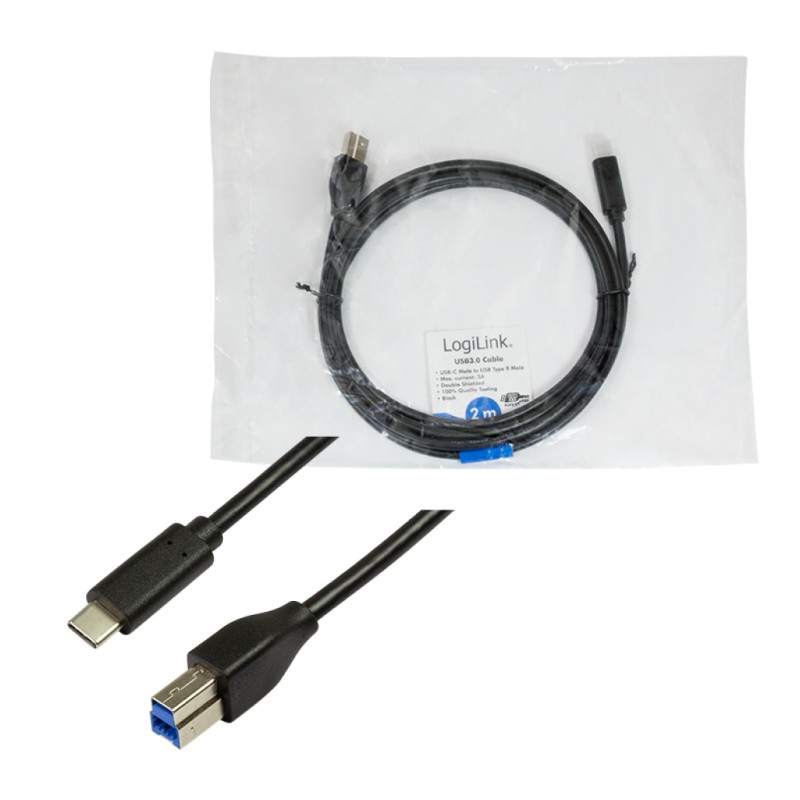 Kabel USB-C => USB B 3.2 Gen1x1 A 2,00m Logilink - črn (CU0163) EOLS-P LOGILINK Kabel USB-C => USB B 3.2 Gen1x1 A 2,00m Logilink - črn (CU0163) EOLS-P