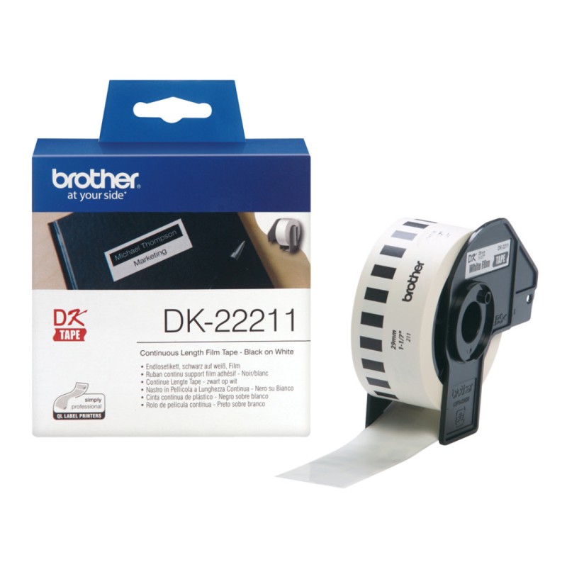 Nalepke za tiskalnik Brother DK22211 neskončne nalepke - film bel 29mm x 15,24m Brother Nalepke za tiskalnik Brother DK22211 neskončne nalepke - film bel 29mm x 15,24m