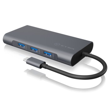 Priklopna postaja USB-C => 3x USB tip A 1xUSB-C PD 100W 1x HDMI 1x VGA 1x RJ45 1x 3,5mm avdio 1x čitalec kartic SD/microSD Icybox (IB-DK4040-CPD)