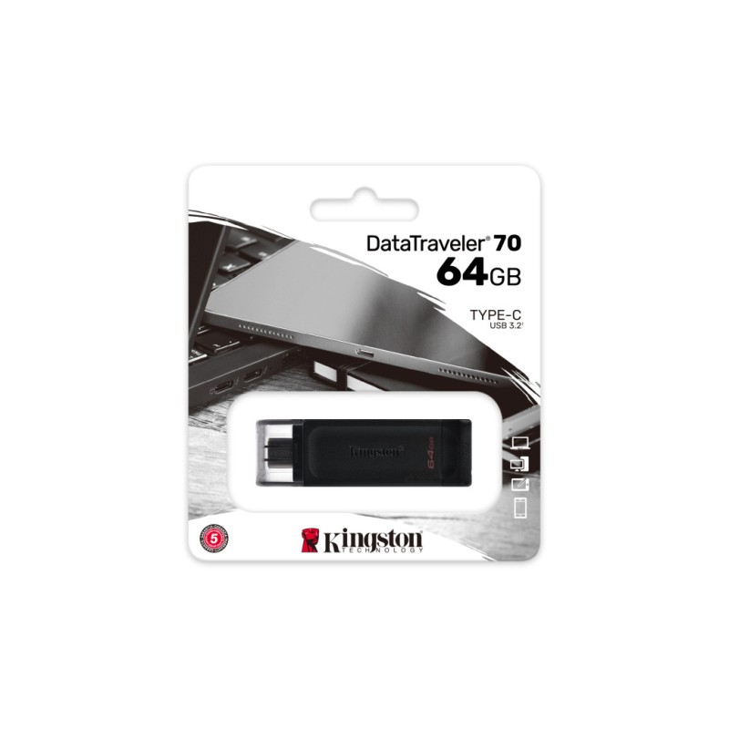 Spominski ključek 64GB USB-C Kingston DT70 - plastičen/s pokrovčkom/črn (DT70/64GB) KINGSTON Spominski ključek 64GB USB-C Kingston DT70 - plastičen/s pokrovčkom/črn (DT70/64GB)