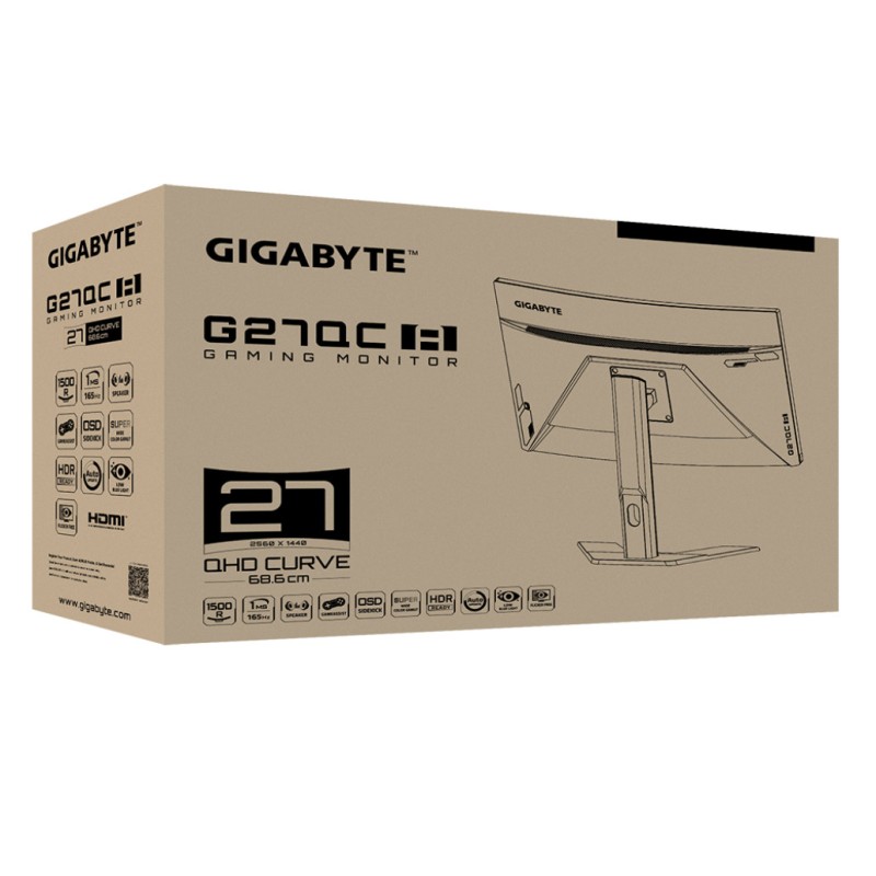 Monitor GigaByte 68,6 cm (27,0) G27QC A 2560x1440 Curved Gaming 165Hz VA 1ms 2xHDMI DisplayPort 2xUSB3.0 HAS Zvočniki sRGB132% AdaptiveSync GIGABYTE Monitor GigaByte 68,6 cm (27,0) G27QC A 2560x1440 Curved Gaming 165Hz VA 1ms 2xHDMI DisplayPort 2xUSB3.0 HAS Zvočniki sRGB132% AdaptiveSync
