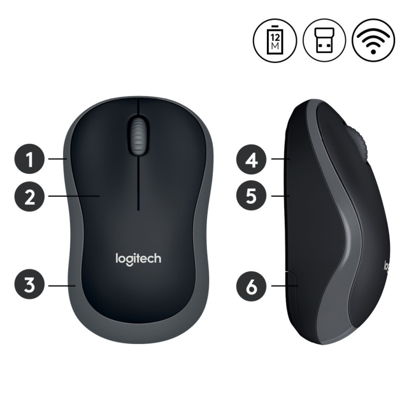 Miš Logitech brezžična M185 za notesnike siva nano (910-002235) LOGITECH Miš Logitech brezžična M185 za notesnike siva nano (910-002235)