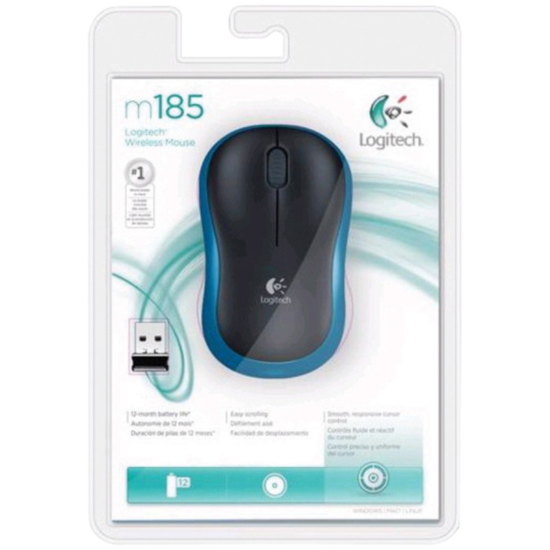 Miš brezžična za notesnike Logitech M185 nano modra (910-002239) LOGITECH Miš brezžična za notesnike Logitech M185 nano modra (910-002239)