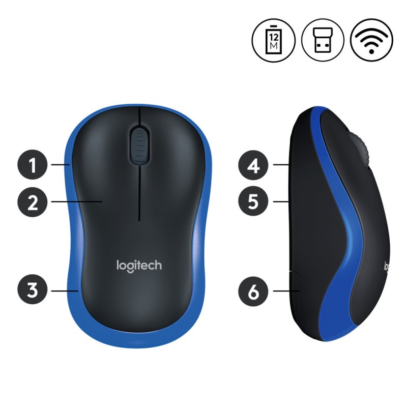 Miš Logitech brezžična M185 za notesnike modra nano (910-002236) LOGITECH Miš Logitech brezžična M185 za notesnike modra nano (910-002236)