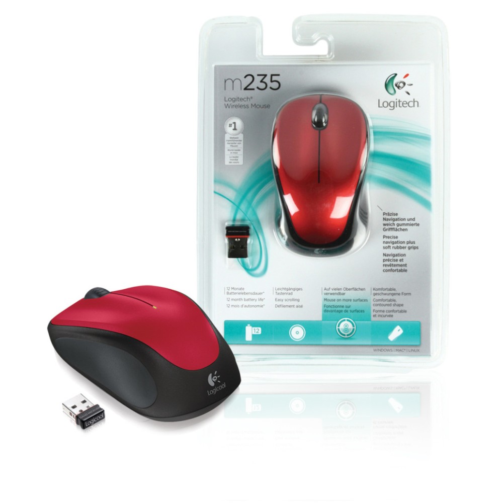 Miš Logitech NoteBook Brezžična M235 optična nano rdeča (910-002496) LOGITECH Miš Logitech NoteBook Brezžična M235 optična nano rdeča (910-002496)