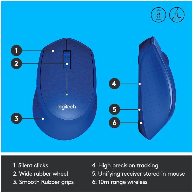 Miš Logitech brezžična optična M330 modra silent plus (910-004910) LOGITECH Miš Logitech brezžična optična M330 modra silent plus (910-004910)