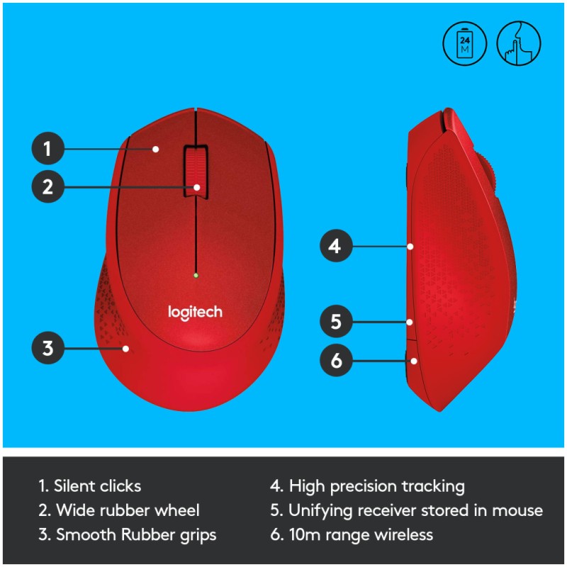 Miš Logitech brezžična optična M330 rdeča silent plus (910-004911) LOGITECH Miš Logitech brezžična optična M330 rdeča silent plus (910-004911)