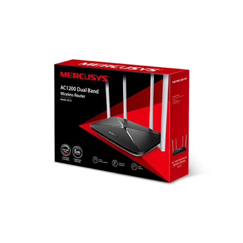 Usmerjevalnik brezžični MERCUSYS WiFi5 802.11ac AC1200 867Mbit/s Dualband 4xLAN 4x antena (AC12) MERCUSYS Usmerjevalnik brezžični MERCUSYS WiFi5 802.11ac AC1200 867Mbit/s Dualband 4xLAN 4x antena (AC12)