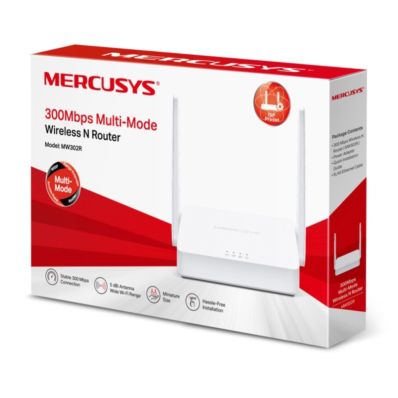 Usmerjevalnik brezžični MERCUSYS WiFi4 802.11n N300 300Mbit/s 3xLAN 2x antena (MW302R) MERCUSYS Usmerjevalnik brezžični MERCUSYS WiFi4 802.11n N300 300Mbit/s 3xLAN 2x antena (MW302R)