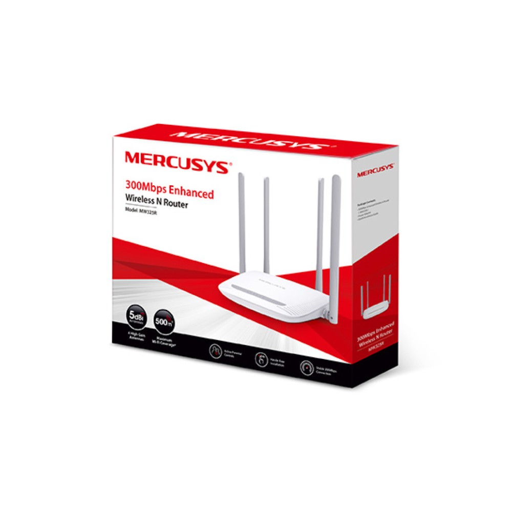 Usmerjevalnik brezžični MERCUSYS WiFi4 802.11n N300 300Mbit/s 3xLAN 4x antena (MW325R) MERCUSYS Usmerjevalnik brezžični MERCUSYS WiFi4 802.11n N300 300Mbit/s 3xLAN 4x antena (MW325R)