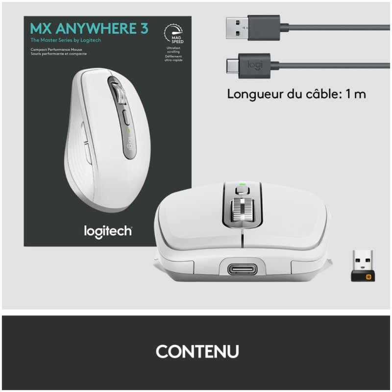 Miš brezžična + Bluetooth za notesnike Logitech MX Anywhere 3 Darkfield polnilna 4000DPI siva (910-005989) LOGITECH Miš brezžična + Bluetooth za notesnike Logitech MX Anywhere 3 Darkfield polnilna 4000DPI siva (910-005989)