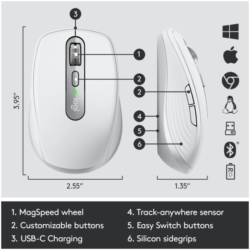 Miš brezžična + Bluetooth za notesnike Logitech MX Anywhere 3 Darkfield polnilna 4000DPI siva (910-005989) LOGITECH Miš brezžična + Bluetooth za notesnike Logitech MX Anywhere 3 Darkfield polnilna 4000DPI siva (910-005989)