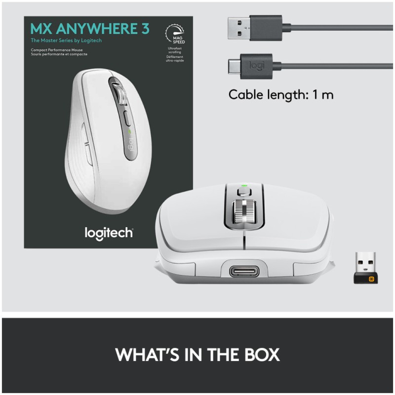 Miš brezžična + Bluetooth za notesnike Logitech MX Anywhere 3 Darkfield polnilna 4000DPI siva (910-005989) LOGITECH Miš brezžična + Bluetooth za notesnike Logitech MX Anywhere 3 Darkfield polnilna 4000DPI siva (910-005989)