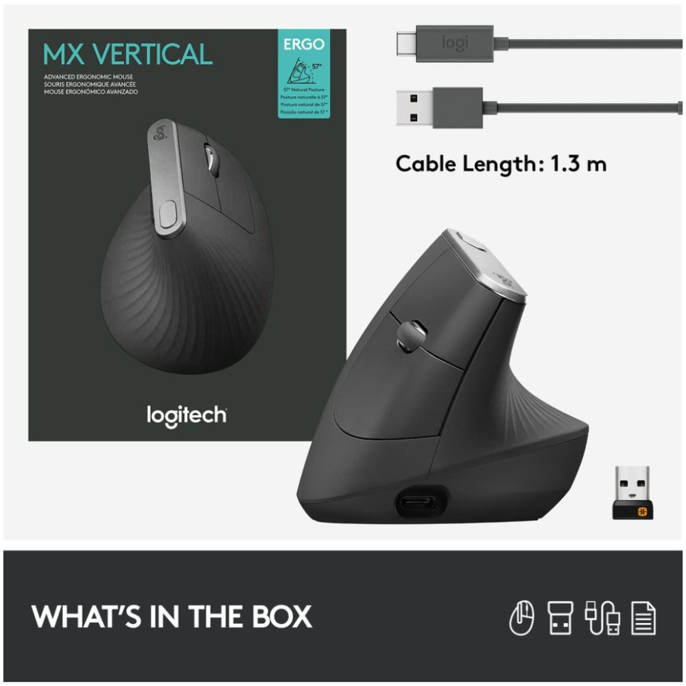 Miš brezžična + Bluetooth napredno ergonomska Logitech MX Vertical USB-C silent Unifying grafitna (910-005448) LOGITECH Miš brezžična + Bluetooth napredno ergonomska Logitech MX Vertical USB-C silent Unifying grafitna (910-005448)