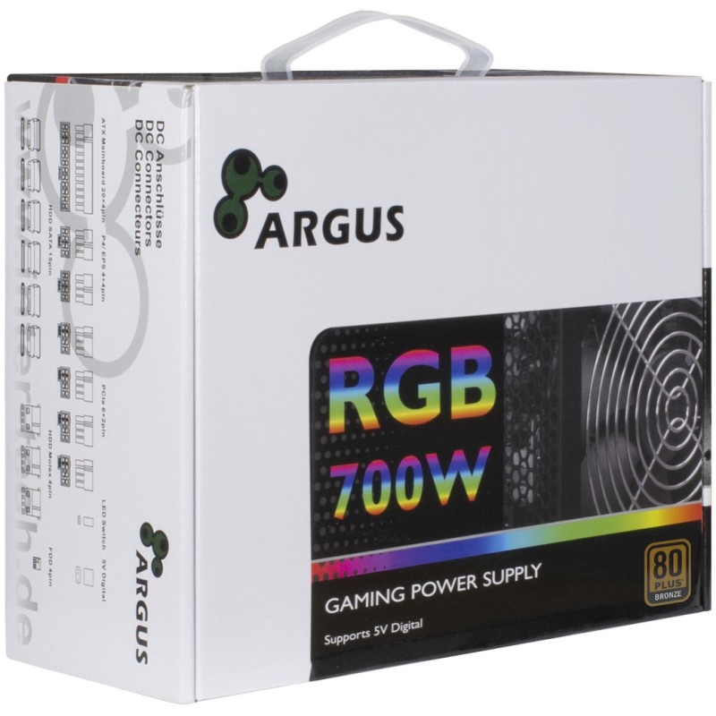Napajalnik - 700W Inter-Tech Argus 80Plus Bronze 88% ATX12V 2.3 Non modular 140mm RGB črna (88882173) Inter-Tech Napajalnik - 700W Inter-Tech Argus 80Plus Bronze 88% ATX12V 2.3 Non modular 140mm RGB črna (88882173)