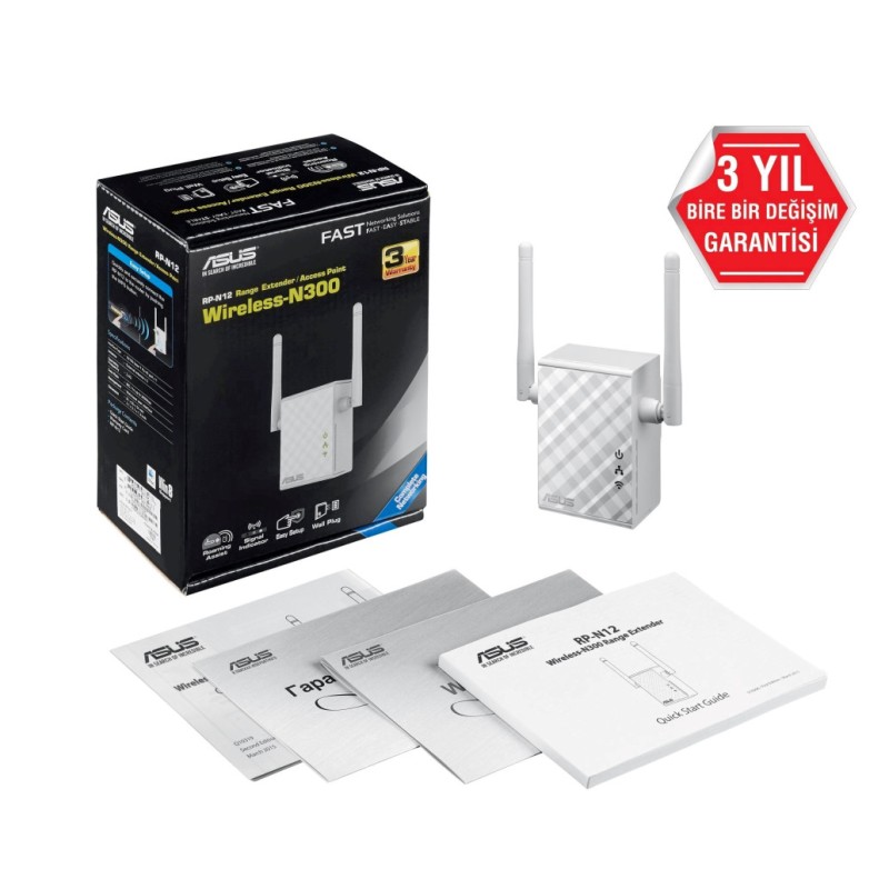 Razširitev brezžičnega omrežja Asus WiFi4 802.11n N300 300Mbit/s 1xRJ45 2x antena (RP-N12) ASUS Razširitev brezžičnega omrežja Asus WiFi4 802.11n N300 300Mbit/s 1xRJ45 2x antena (RP-N12)