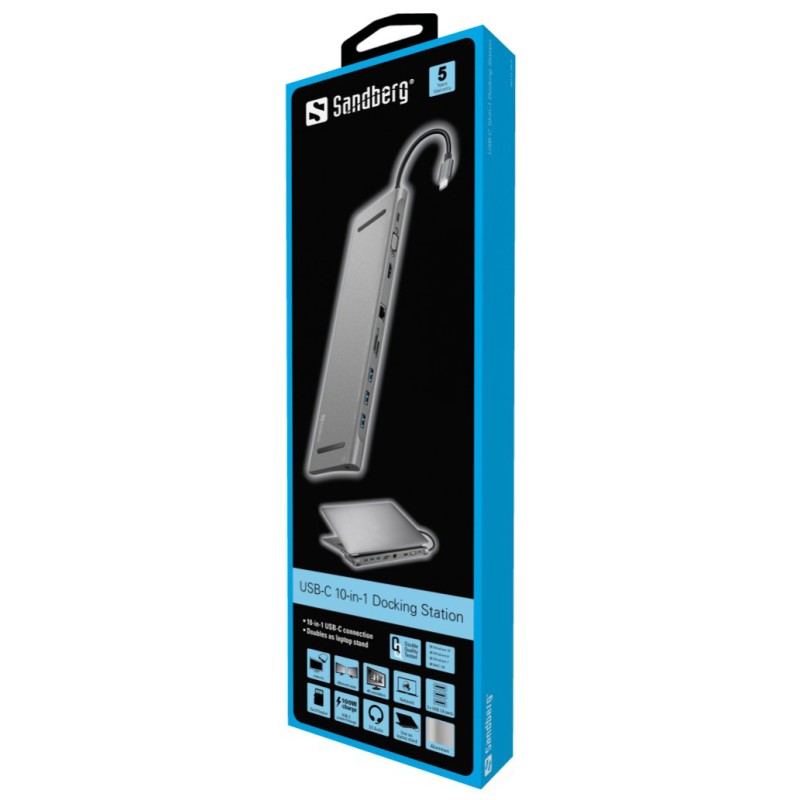 Priklopna postaja USB-C => Sandberg USB-C 10 v 1 Docking postaja za prenosnike SANDBERG Priklopna postaja USB-C => Sandberg USB-C 10 v 1 Docking postaja za prenosnike