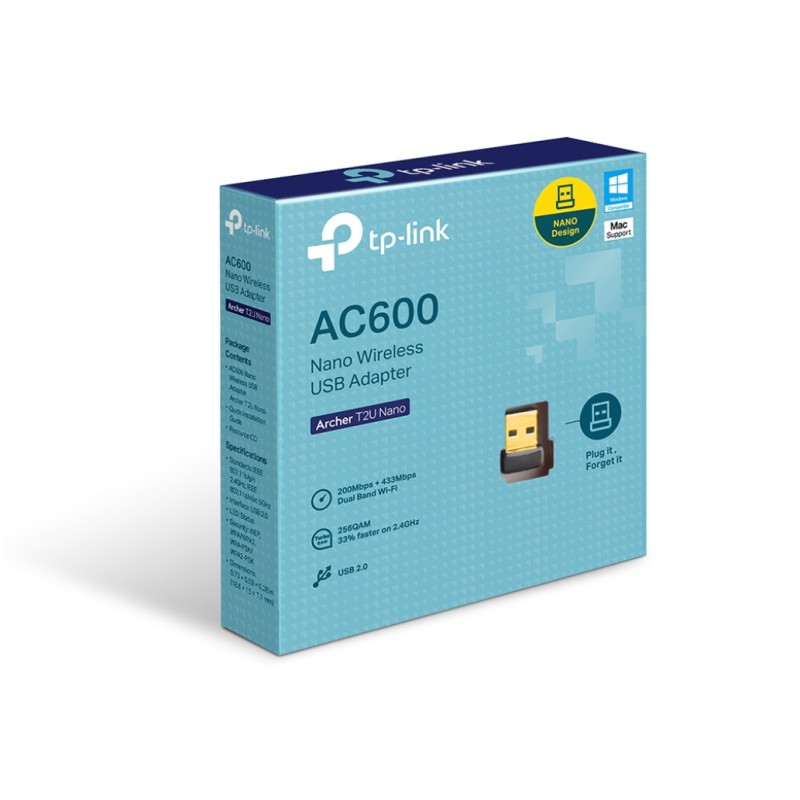Brezžični mrežni adapter USB 2.0 TP-Link WiFi5 802.11ac AC600 633Mbit/s dualband Nano (Archer T2UNano) TP-LINK Brezžični mrežni adapter USB 2.0 TP-Link WiFi5 802.11ac AC600 633Mbit/s dualband Nano (Archer T2UNano)
