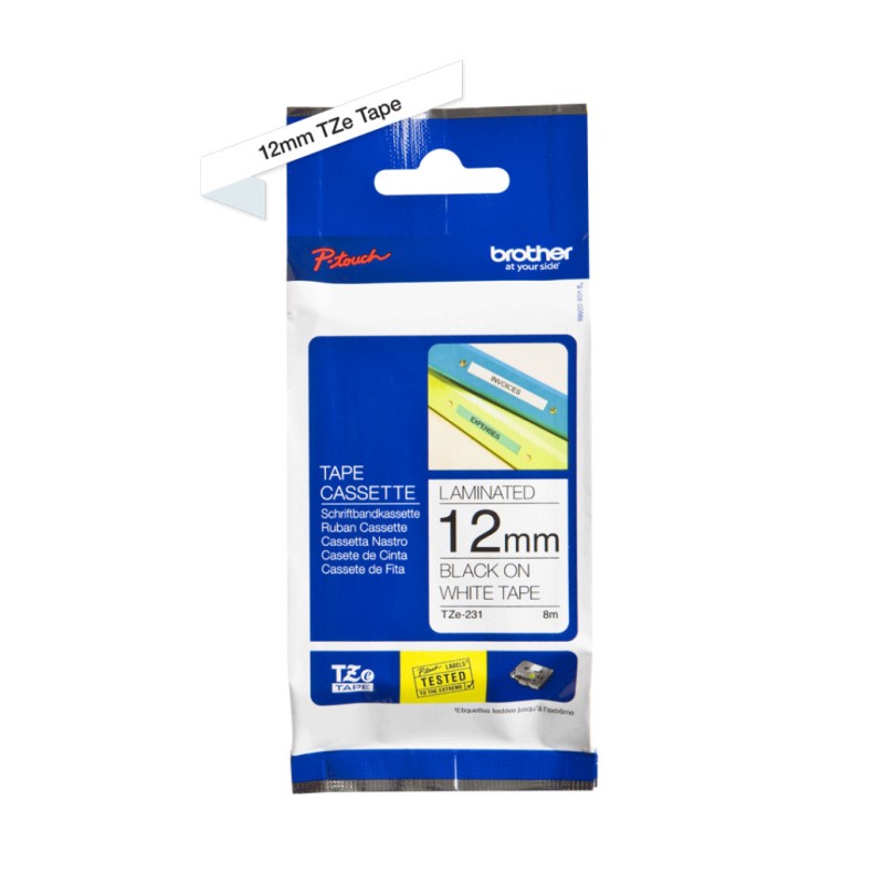 Trak BROTHER TZE-231 black on white 12mm Brother Trak BROTHER TZE-231 black on white 12mm
