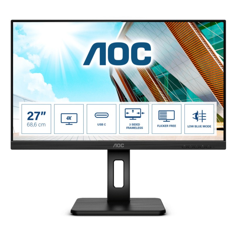 Monitor AOC 68,6 cm (27,0) U27P2CA 3840x2160 IPS 4ms 2xHDMI2.0 DisplayPort USB-C 65W 4xUSB3.2 Pivot 3H sRGB112% AOC Monitor AOC 68,6 cm (27,0) U27P2CA 3840x2160 IPS 4ms 2xHDMI2.0 DisplayPort USB-C 65W 4xUSB3.2 Pivot 3H sRGB112%