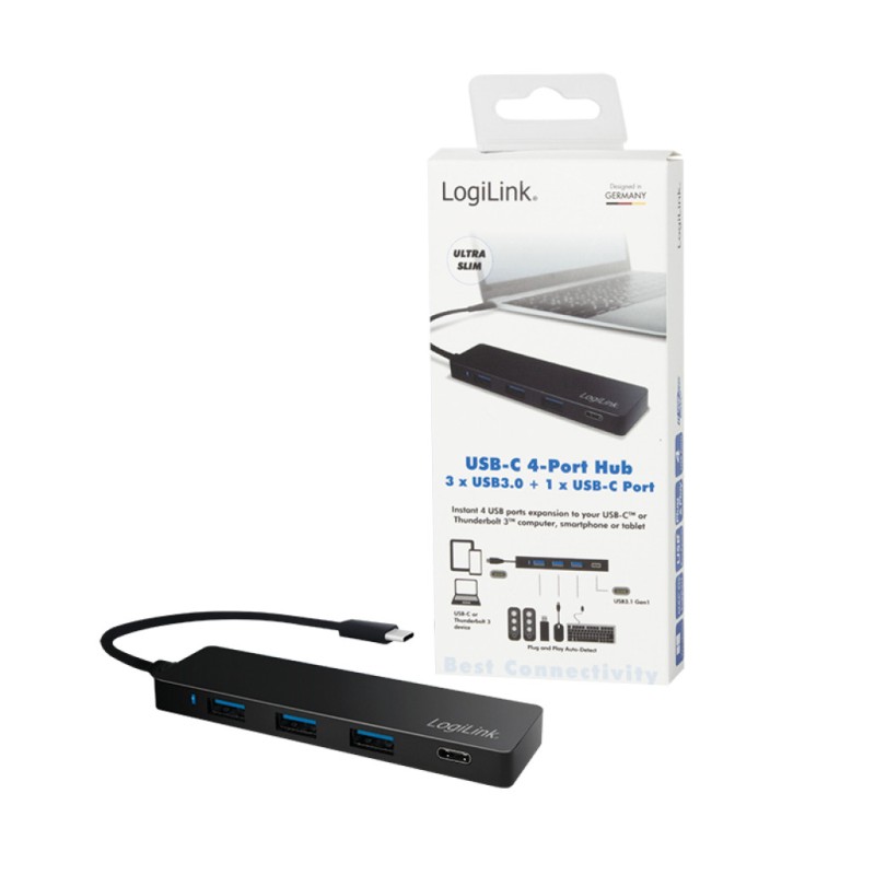 HUB USB-C => 3x USB 3.0 tip A 1x USB-C Thunderbolt 3 LogiLink (UA0311) LOGILINK HUB USB-C => 3x USB 3.0 tip A 1x USB-C Thunderbolt 3 LogiLink (UA0311)