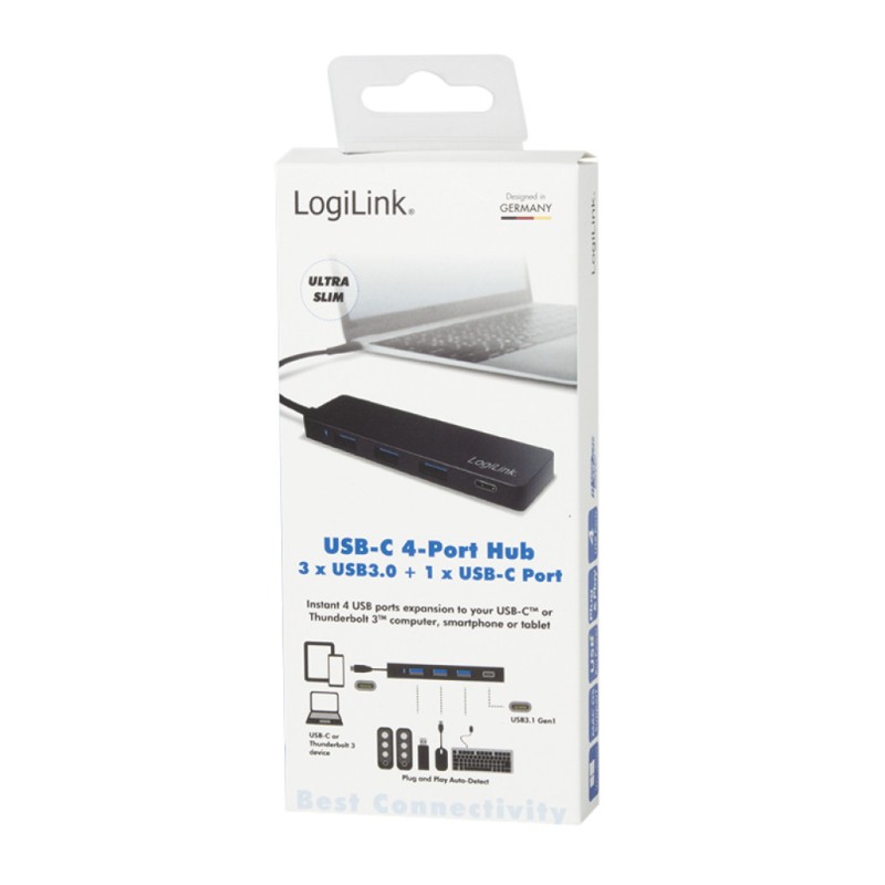 HUB USB-C => 3x USB 3.0 tip A 1x USB-C Thunderbolt 3 LogiLink (UA0311) LOGILINK HUB USB-C => 3x USB 3.0 tip A 1x USB-C Thunderbolt 3 LogiLink (UA0311)