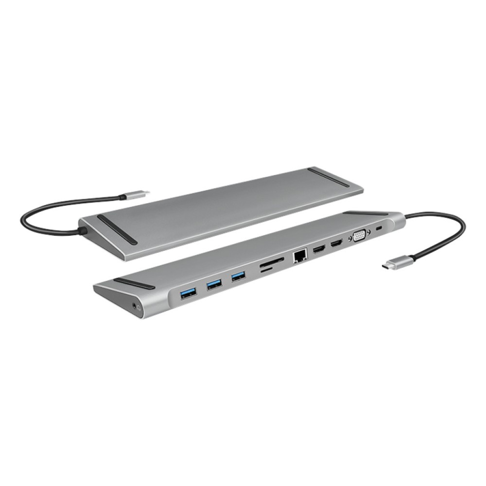 Priklopna postaja USB-C => 3x USB 3.0 tip A USB-C PD 100W 2x HDMI VGA RJ45 11 izhodov srebrn LogiLink (UA0373)