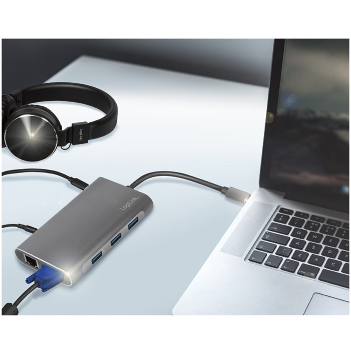 Priklopna postaja USB-C => 3x USB tip A 1xUSB-C PD 100W 1x HDMI 1x VGA1x RJ45 1x 3,5mm avdio 1x čitalec kartic SD/microSD LogiLink (UA0383) EOLS-P Priklopna postaja USB-C => 3x USB tip A 1xUSB-C PD 100W 1x HDMI 1x VGA1x RJ45 1x 3,5mm avdio 1x čitalec kartic SD/microSD LogiLink (UA0383) EOLS-P