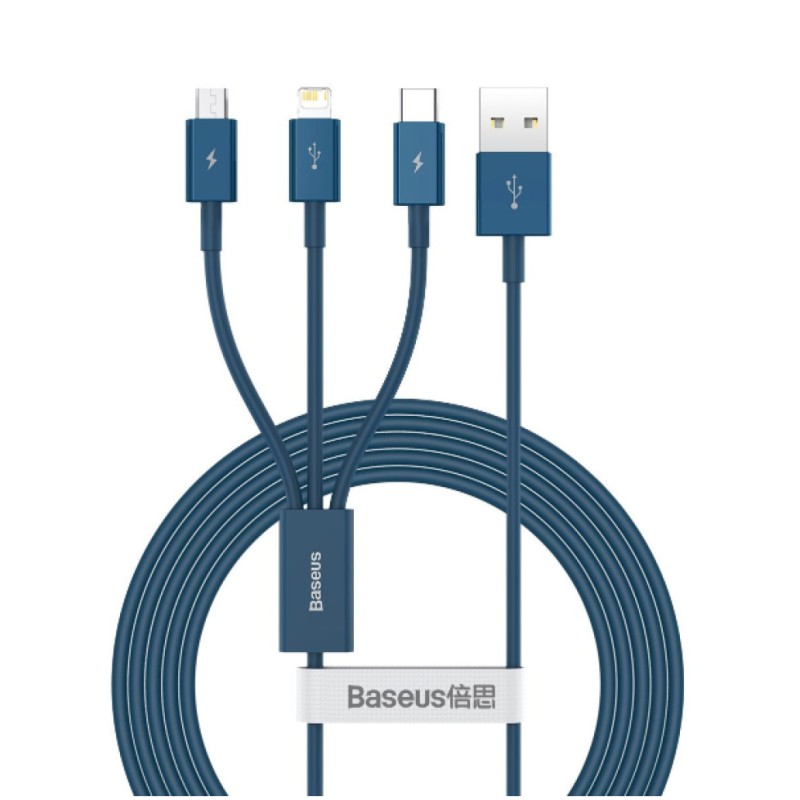 Kabel USB A => B micro / USB-C / Lightning 3.5A 1.2m Baseus 3v1 - moder (CAMLTYS-03) Baseus Kabel USB A => B micro / USB-C / Lightning 3.5A 1.2m Baseus 3v1 - moder (CAMLTYS-03)