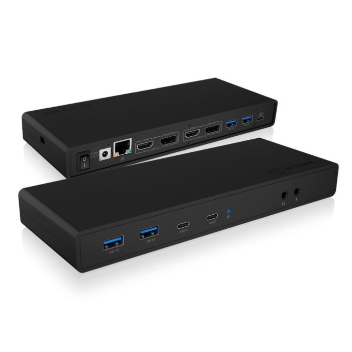 Priklopna postaja USB-C => 4x USB 3.0 2x USB-C ETH LAN 2x HDMI 2x DisplayPort Cardreader Audio ICYBOX + 100W napajlnik priložen Priklopna postaja USB-C => 4x USB 3.0 2x USB-C ETH LAN 2x HDMI 2x DisplayPort Cardreader Audio ICYBOX + 100W napajlnik priložen