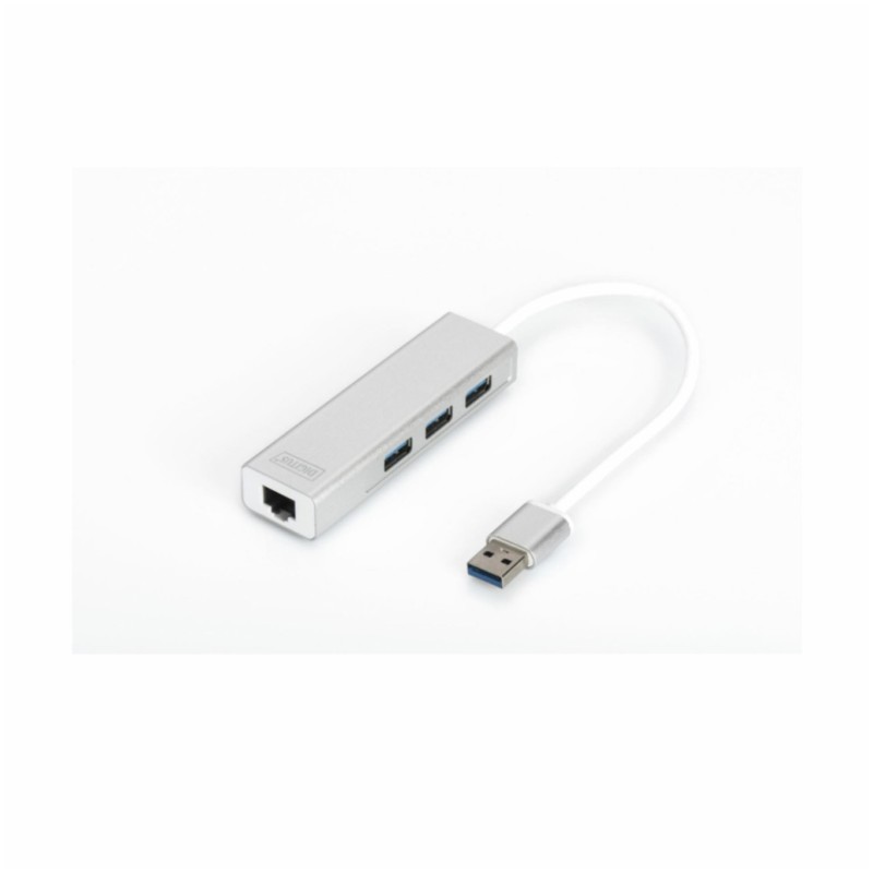 HUB USB 3.0 3portni Digitus z 100/1000 Ethernet mrežnim priključkom Digitus HUB USB 3.0 3portni Digitus z 100/1000 Ethernet mrežnim priključkom